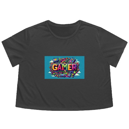 Neon Arcade Retro Gamer Flowy Cropped Tees