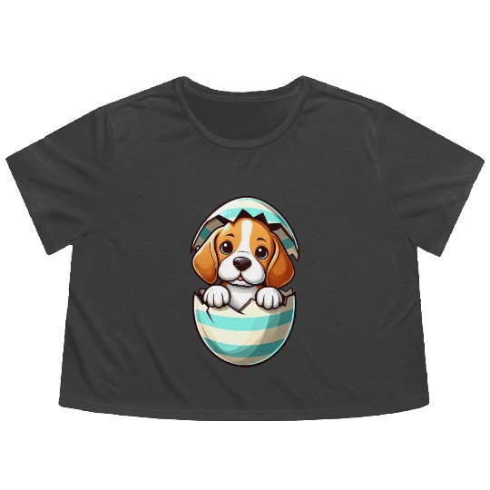 Colorful Beagle Dog Easter Egg Hatching Design Flowy Cropped Tees
