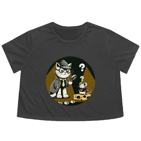 Detective Cat and Superhero Mouse Adventure Flowy Cropped Tees
