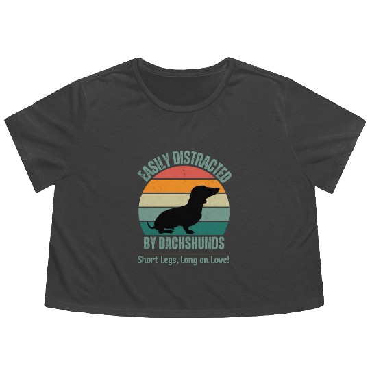 Wieners Lover Gift Easily Distracted By Dachshunds Flowy Cropped Tees
