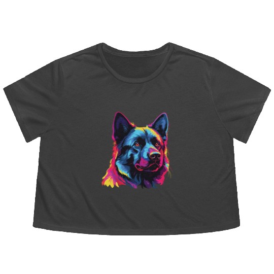 Watercolor Colorful Norwegian Elkhound Flowy Cropped Tees