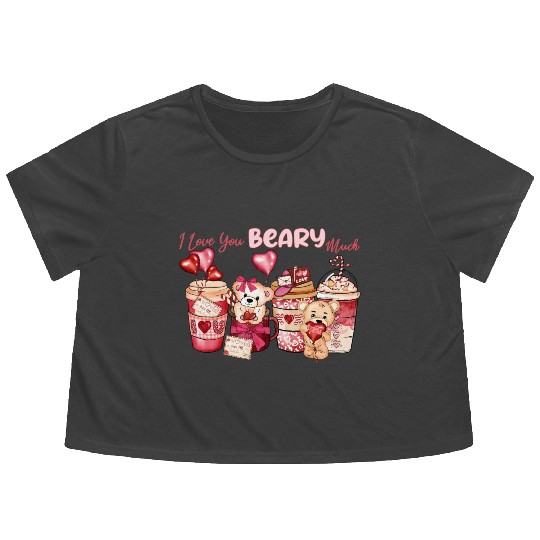 Cute Valentine's Day Flowy Cropped Tees, I Love You Beary Much