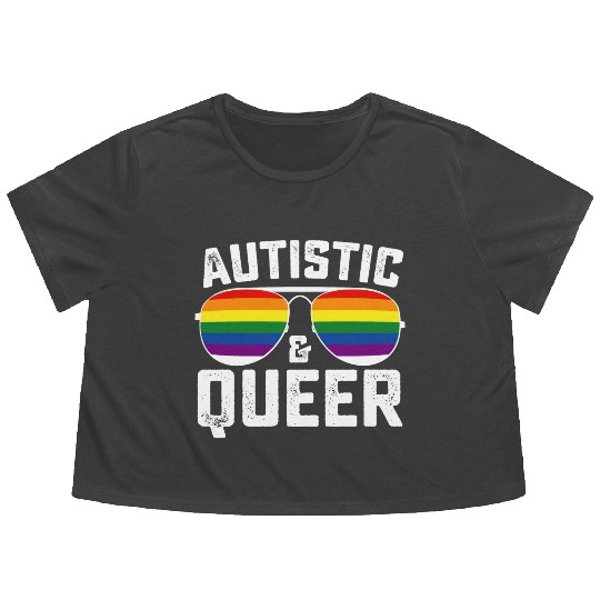 Autistic And Queer Autism Gay Lesbian LGBTQ Flowy Cropped Tees