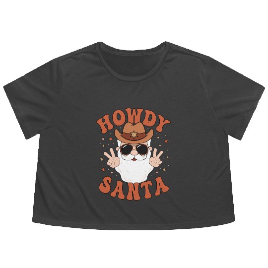 Howdy Santa Peace Christmas Western Cowboy Claus Flowy Cropped Tees