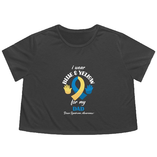 I Wear Blue Yellow Dad Down Syndrome Awareness Flowy Cropped Tees