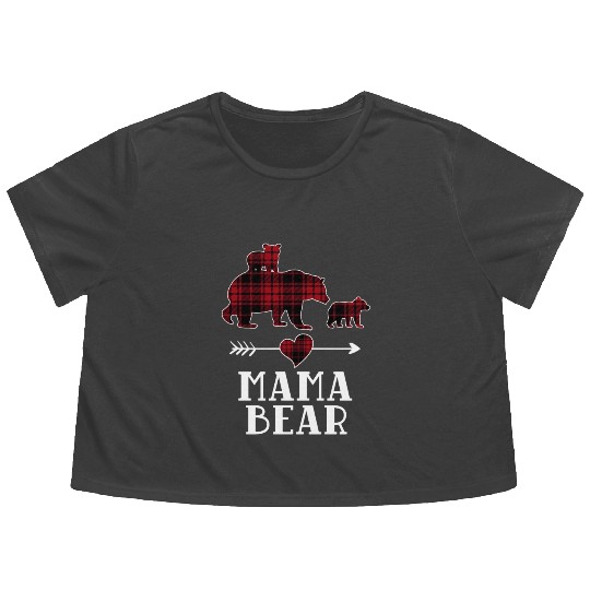 Mama Bear 2 Cubs Flowy Cropped Tees Christmas Mama Bear Plaid