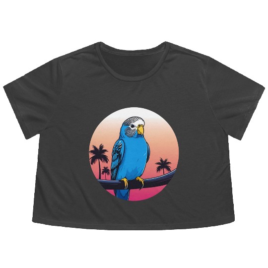 Synthwave Blue Budgie 2 Flowy Cropped Tees