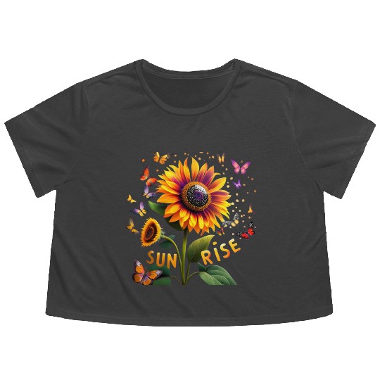 Multicoloured Sunflower at Sunrise Flowy Cropped Tees