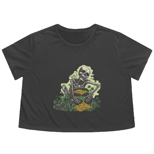 St Patricks Skeleton Pot of Gold Flowy Cropped Tees