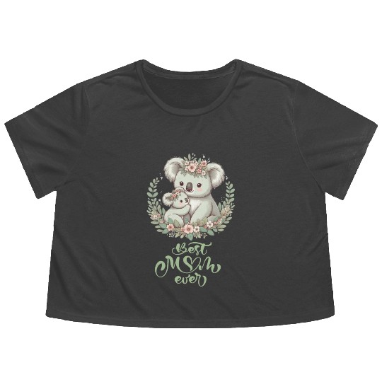 Best Mom Ever Koala Embrace Floral Wreath Flowy Cropped Tees