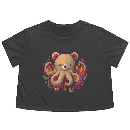 Octo-Bear, October, Fall design, Autumn Design Flowy Cropped Tees