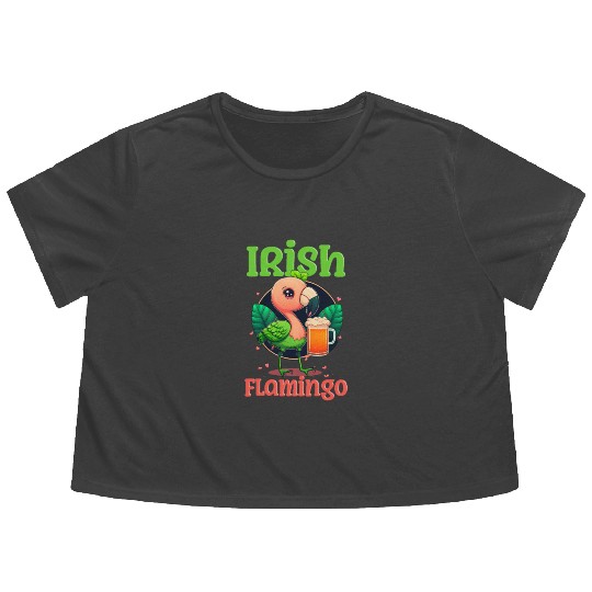 Irish Flamingo St Patricks Irish Flamingo Beer Flowy Cropped Tees