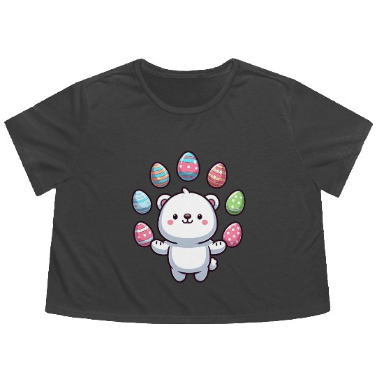 Cartoon Polar Bear Easter Egg Design Flowy Cropped Tees