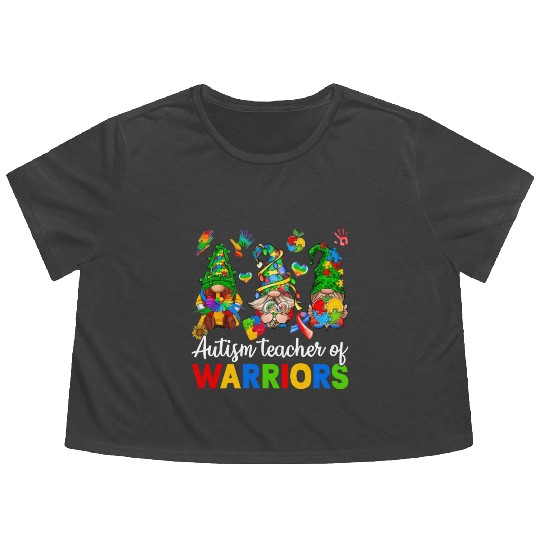 Autism Teacher Of Warriors Gnomes Flowy Cropped Tees