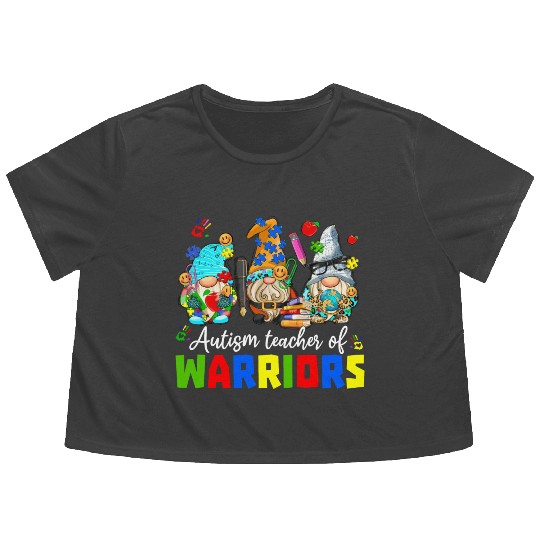 Autism Teacher Warriors Autism Autism Gnome Gift Flowy Cropped Tees