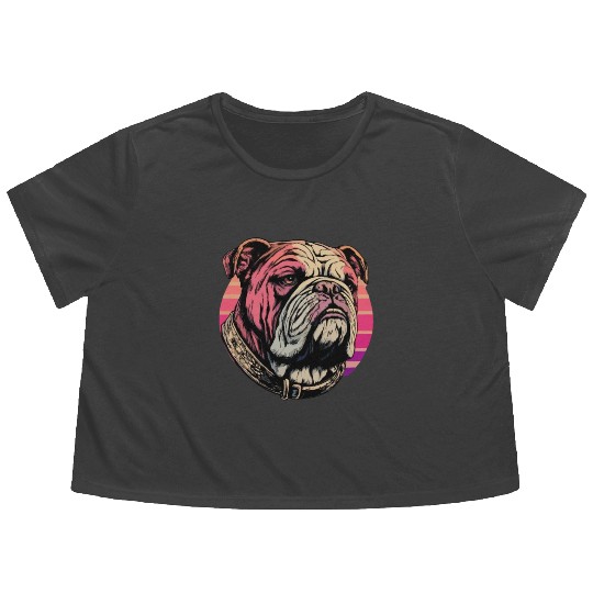 Bulldog With Character Retro Graphic Flowy Cropped Tees