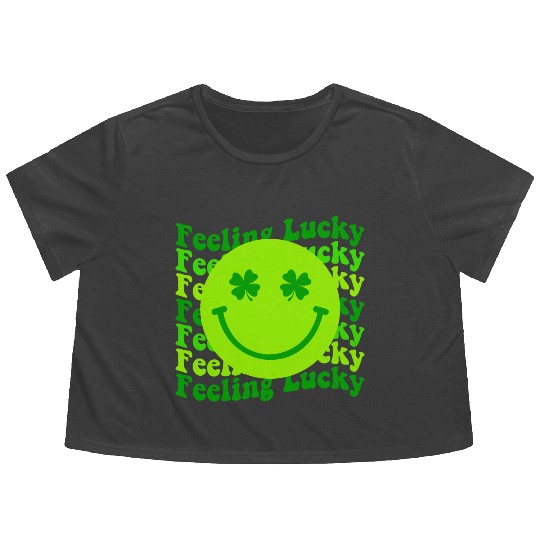 Irish Clover Feeling Lucky Smiling Face Flowy Cropped Tees