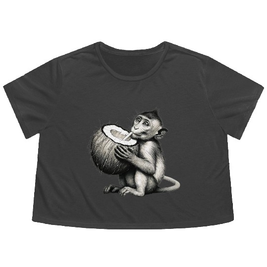 Coconut Milk-Sipping Monkey Flowy Cropped Tees