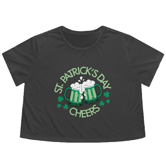 St. Patrick's Day Cheers Irish Beer Flowy Cropped Tees