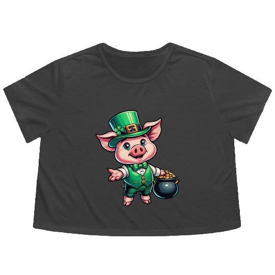 Cute St. Patrick's Piglet Flowy Cropped Tees