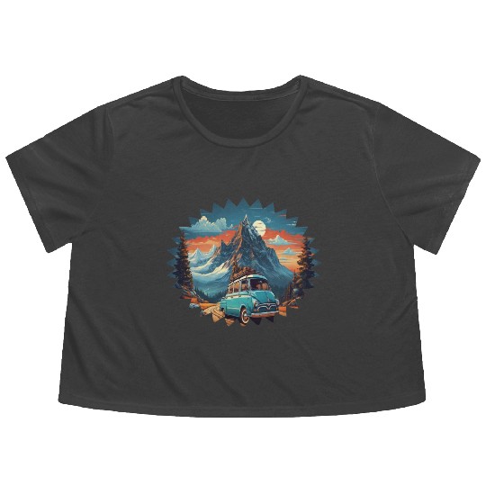 Classic car with wonderful mountains background Flowy Cropped Tees