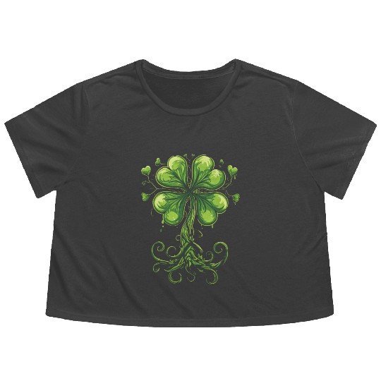 Irish Clover Tree Shamrock Symbol St. Patrick's Da Flowy Cropped Tees