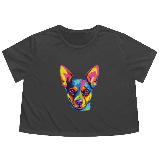 Watercolor Colorful American Toy Terrier Flowy Cropped Tees