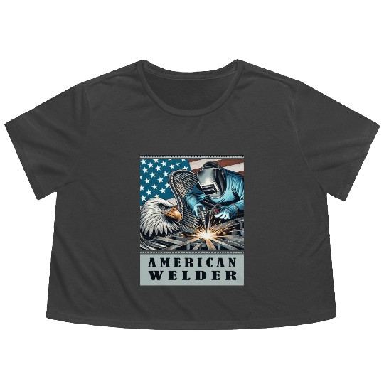 American Welder USA Flag Eagle Weld Flowy Cropped Tees
