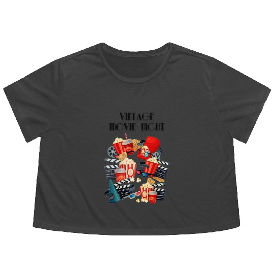 Popcorn Vintage Movie Night Flowy Cropped Tees