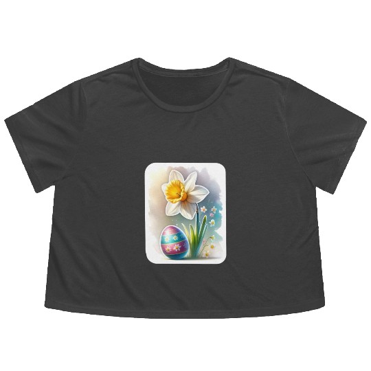 A Beautiful Daffodil With an Easter Egg Flowy Cropped Tees