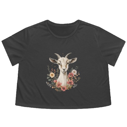 Goat Flowers Farmer Gift Flowy Cropped Tees