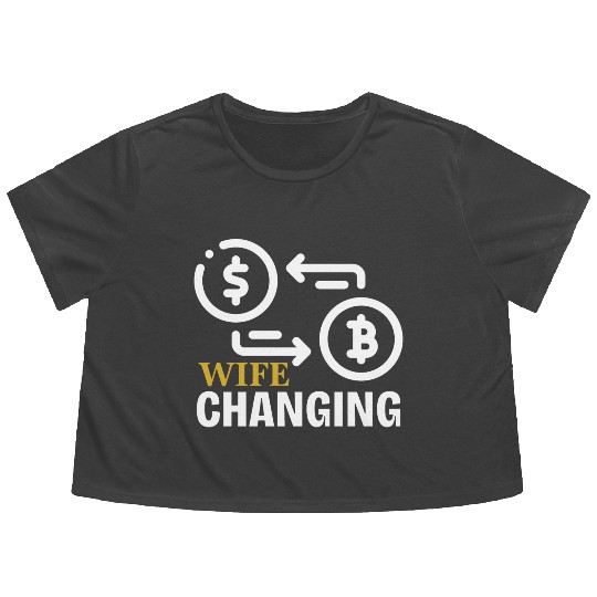 Black and Gold Wife Changing - Bitcoin Flowy Cropped Tees