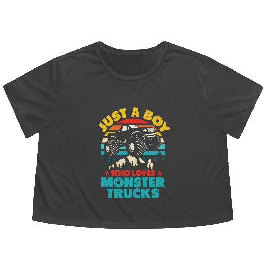 Just A Boy Who Loves Monster Trucks Toddler Kids Flowy Cropped Tees