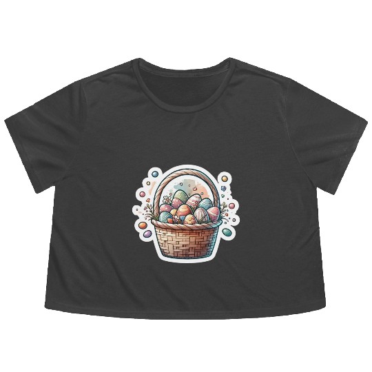 Cute Easter Egg Basket Soft Pastel Color Flowy Cropped Tees