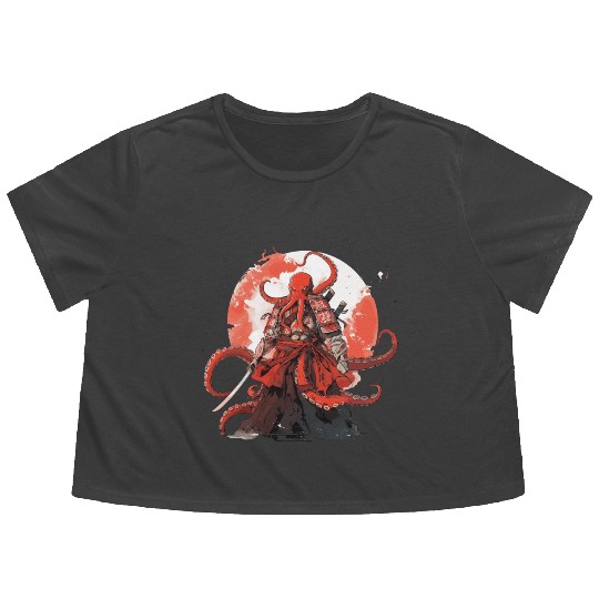 Samurai Katana Sword anime Octopus manga Warrior Flowy Cropped Tees