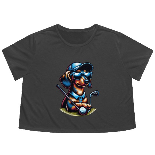 Dachshund Golfer Golf Course Dog Owner Flowy Cropped Tees