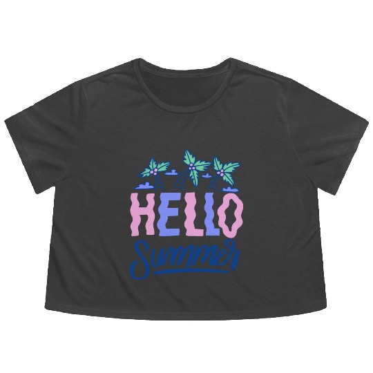 Hello Summer Palm Trees Flowy Cropped Tees