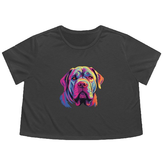 Watercolor Colorful Neapolitan Mastiff Flowy Cropped Tees