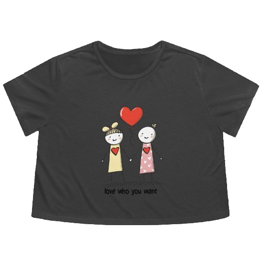 Stick Figure Lesbian Lovers Love Who You Want Flowy Cropped Tees