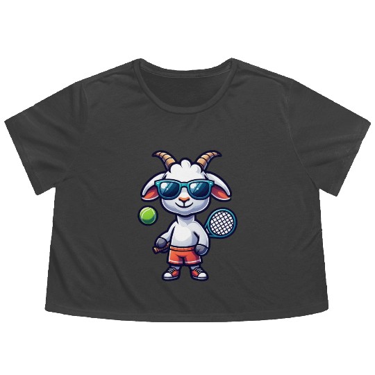 Goat Tennis Player Court Match Design Flowy Cropped Tees