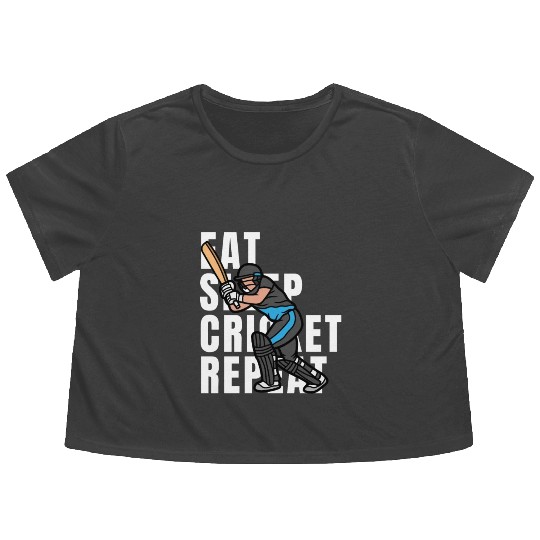 Eat Sleep Cricket Repeat Flowy Cropped Tees