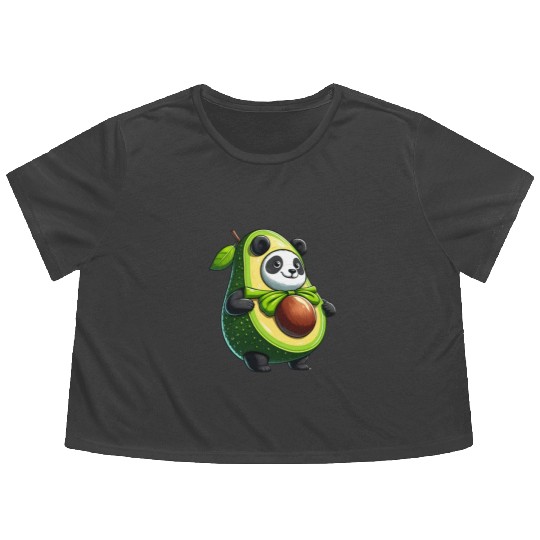 Avocado Panda: Peaceful Green Guardian Flowy Cropped Tees