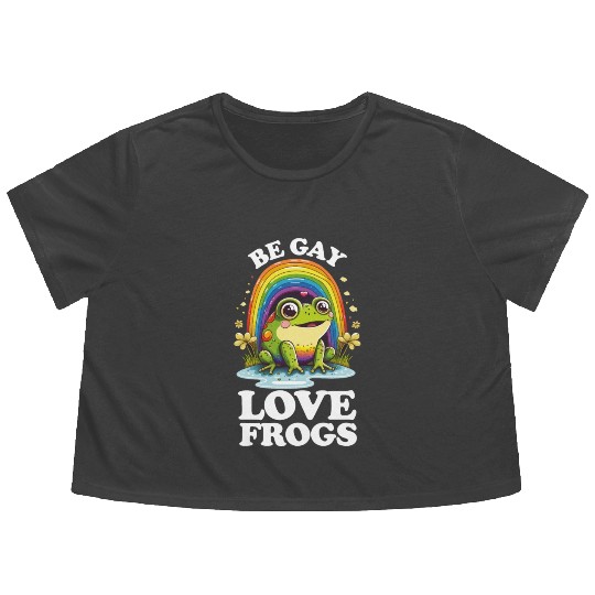 Be Gay Love Frogs Funny LGBTQ Pride Rainbow Retro Flowy Cropped Tees