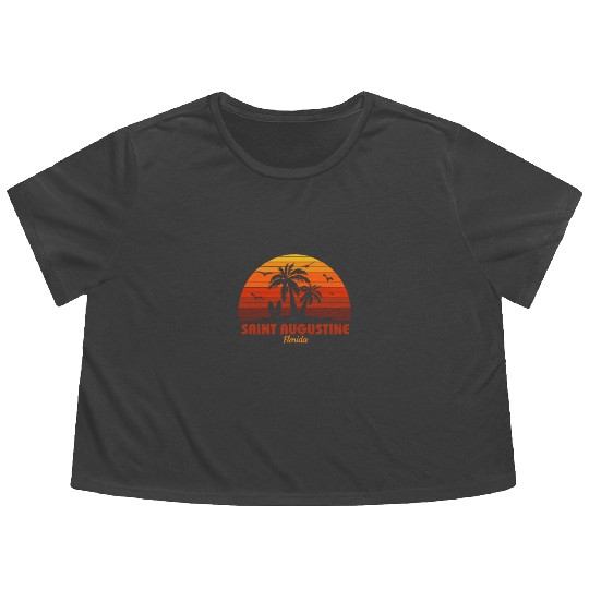 Cool Saint Augustine Florida Beach Sunset Souvenir Flowy Cropped Tees