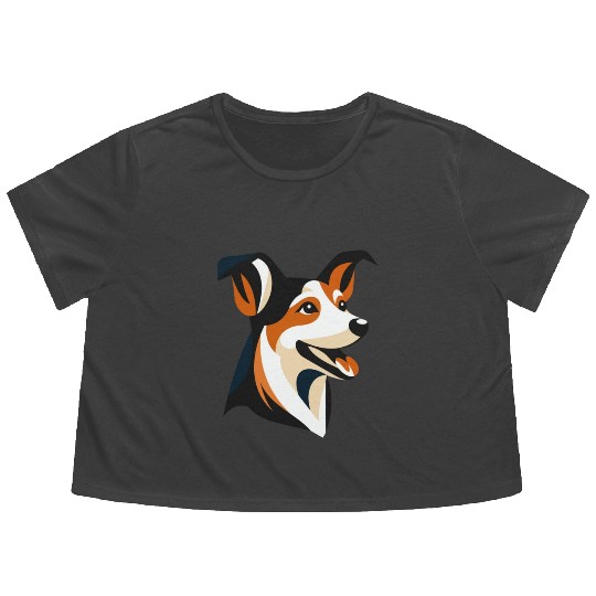 Border Collie Illustration for Dog Lovers Flowy Cropped Tees