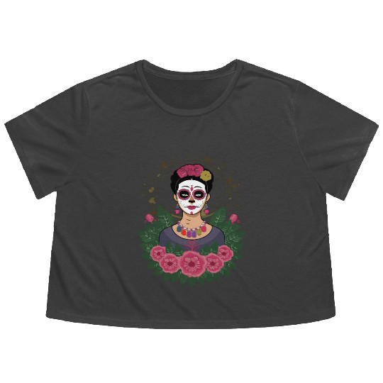Frida Kahlo Day of the Dead Flowy Cropped Tees