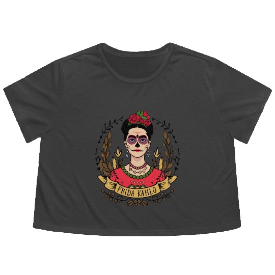Frida Kahlo Day of the Dead Flowy Cropped Tees
