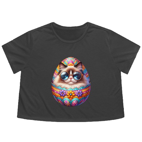 Ragdoll Cat in Easter Egg Design Flowy Cropped Tees