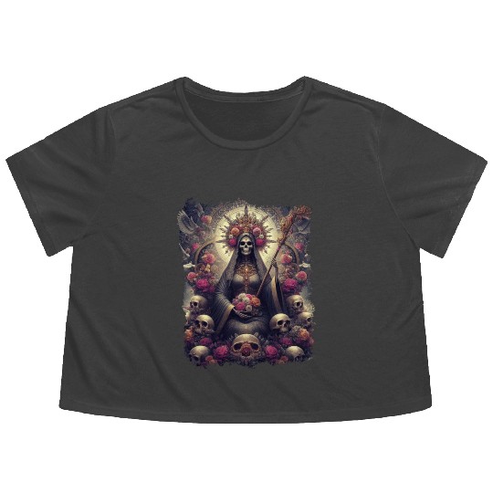 Santa Muerte Mexican Folk Culture Saint Flowy Cropped Tees