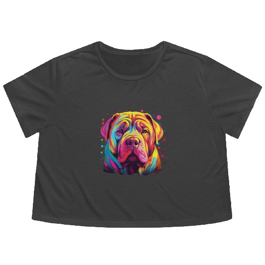 Watercolor Colorful Chinese Shar Pei Flowy Cropped Tees